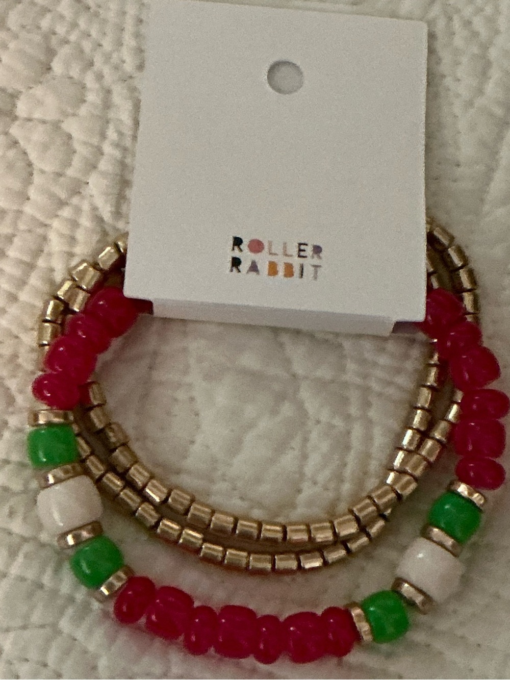 Roller Rabbit Pink, Green & Gold Beaded Bracelet Set